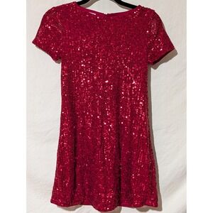 Evsie Girls Size 10 Red Sequin Party Dress Short Sleeve Sparkly Holiday Formal